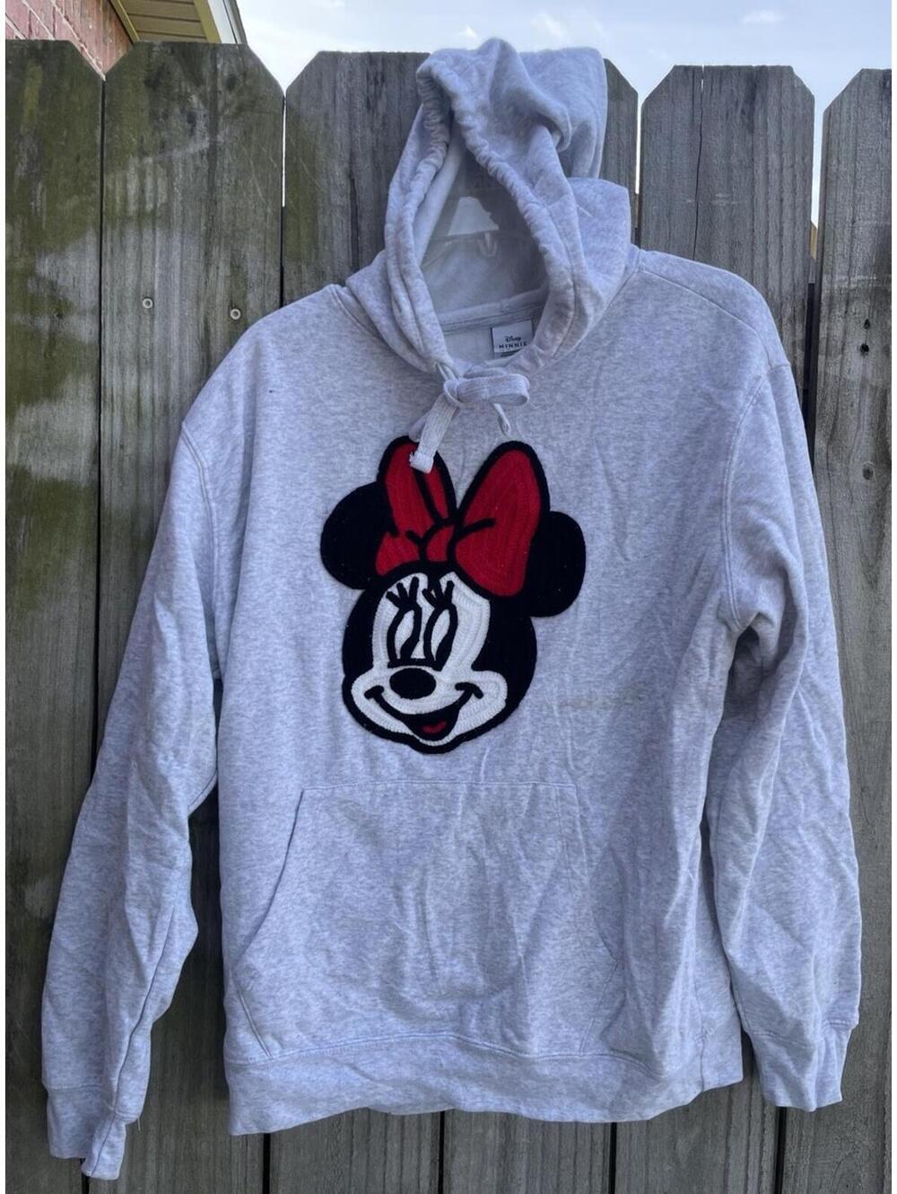 Minnie Mouse Xl Hoodie Grey Embroidered Pullover